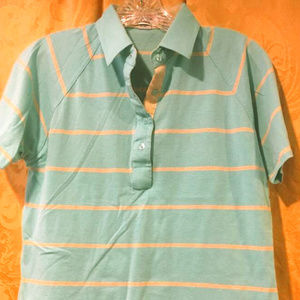 Lady LaMode Ocean Blue Striped Polo Shirt, M